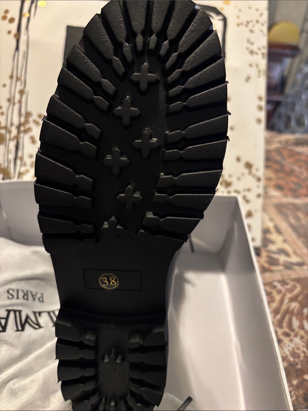 Balmain Black Leather Combat Boot with Gold Hardware - Picture 2 of 3